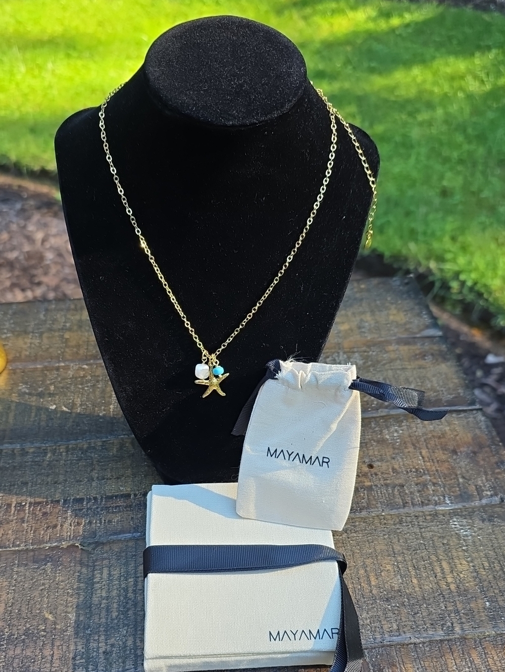 Mayamar Gold Starfish Necklace with White and Turquoise Accents